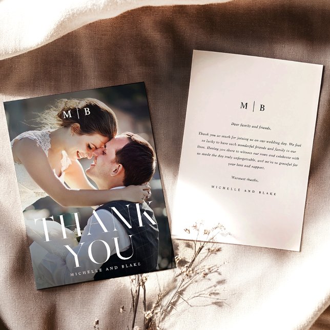 Modern Monogram Minimalist Wedding Thank You Card (Creator Uploaded)