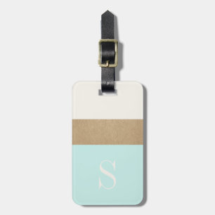 Modern Monogram Mint Green Gold Stripe Luggage Tag