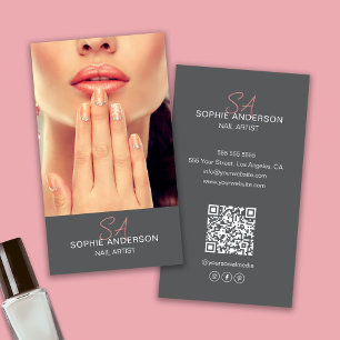 Modern Monogram Nail Artist Grey Business Card