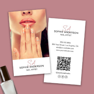 Modern Monogram Nail Artist White Business Card