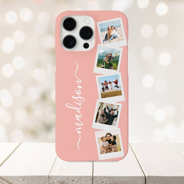 Modern Monogram Name 5 Photo Collage Case-Mate iPhone Case (Creator Uploaded)