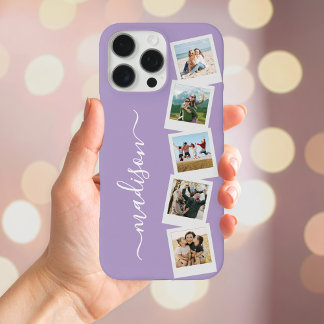 Modern Monogram Name 5 Photo Collage iPhone 16 Pro Max Case