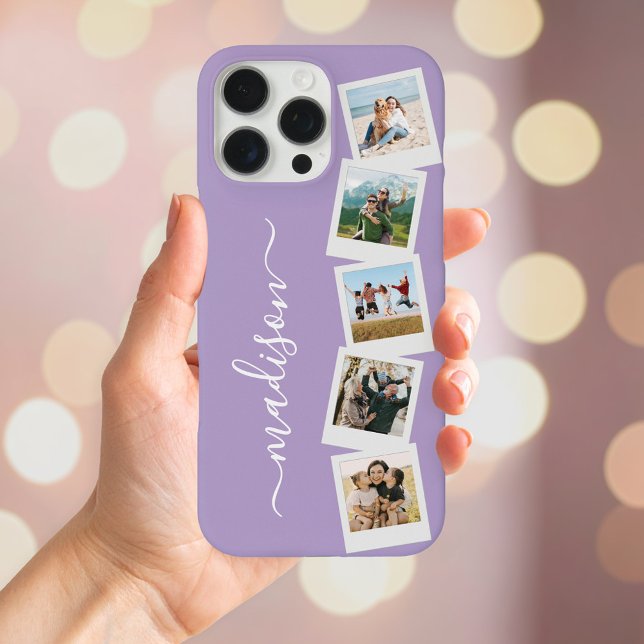 Modern Monogram Name 5 Photo Collage Case-Mate iPhone Case (Creator Uploaded)