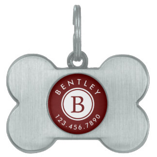 Modern Monogram Name and Phone Number | Burgundy Pet ID Tag