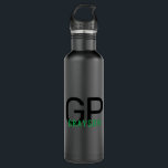 Modern Monogram Name Black & Green Personalised 710 Ml Water Bottle<br><div class="desc">Professional and understated personalised black and green water bottle with a simple custom masculine monogram with 2 initial letters, and name you can edit to any fonts or colours to design a an elegant metal water bottle that looks great at the office or school and will always look modern and...</div>