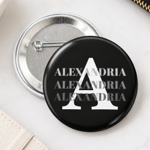 Modern Monogram Name Black Grey 6 Cm Round Badge