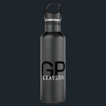 Modern Monogram Name Black & Grey Personalised 710 Ml Water Bottle<br><div class="desc">Professional and understated personalised black and white water bottle with a simple custom masculine monogram with 2 initial letters, and name you can edit to any fonts or colours to design a an elegant metal water bottle that looks great at the office or school in classic and chic black and...</div>