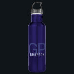 Modern Monogram Name Blue Personalised 710 Ml Water Bottle<br><div class="desc">Professional and understated personalised dark and light blue water bottle with a simple custom masculine monogram with 2 initial letters, and name you can edit to any fonts or colours to design a an elegant metal water bottle that looks great at the office or school in classic and chic black...</div>