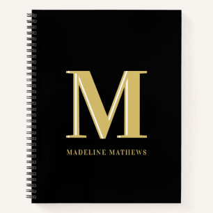 Modern monogram name bold typography gold black notebook