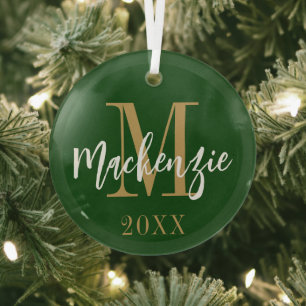 Modern Monogram Name Custom Colour Keepsake Glass Tree Decoration