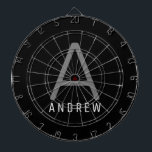 Modern Monogram Name Custom Personalised Dartboard<br><div class="desc">Black,  silver grey,  and white personalised monogram dart board with a modern,  minimal,  simple bold design. Change the text to create your own monogrammed design.</div>
