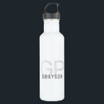Modern Monogram Name Gray White Personalized 710 Ml Water Bottle<br><div class="desc">Professional and understated personalized gray and white stainless steel water bottle with a simple custom masculine monogram with 2 initial letters,  and name you can edit to any fonts or colors to design a an elegant metal water bottle that looks great at the office or school.</div>