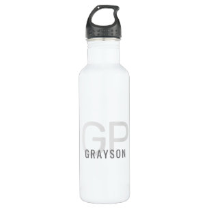 Modern Monogram Name Gray White Personalized 710 Ml Water Bottle