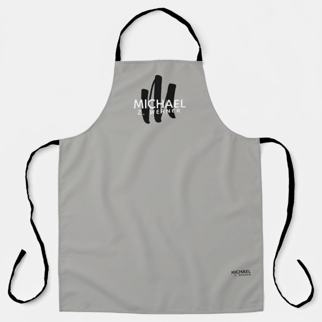 modern monogram name grey apron (Front)