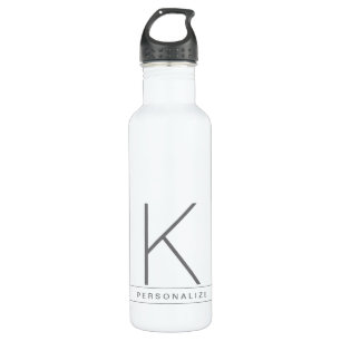 Modern Monogram Name Grey White Simple Stripe 710 Ml Water Bottle