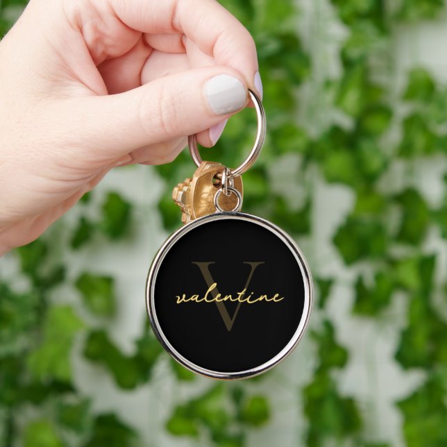 Modern Monogram Name Initial  Gold Key Ring (Hand)
