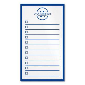 Modern Monogram Name Navy Blue To Do List Magnetic Business Card