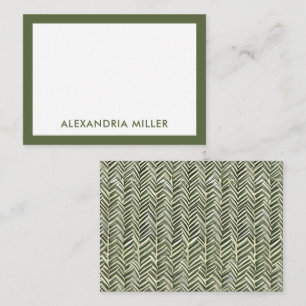 Modern Monogram Name Olive Herringbone Card