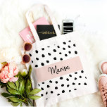 Modern Monogram Name | Pastel Pink & Black Dots<br><div class="desc">Modern Monogram Name | Pastel Pink & Black Dots</div>