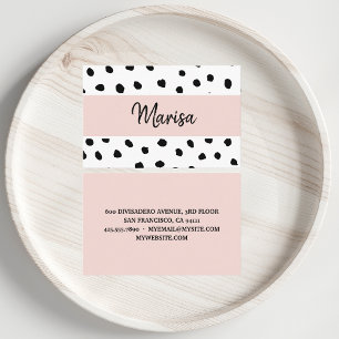 Modern Monogram Name   Pastel Pink & Black Dots Business Card