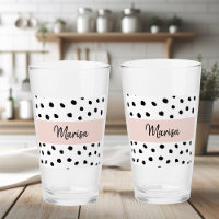Modern Monogram Name | Pastel Pink & Black Dots