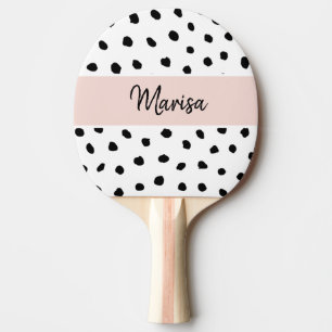 Modern Monogram Name   Pastel Pink & Black Dots Ping Pong Paddle