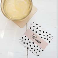 Modern Monogram Name | Pastel Pink & Black Dots