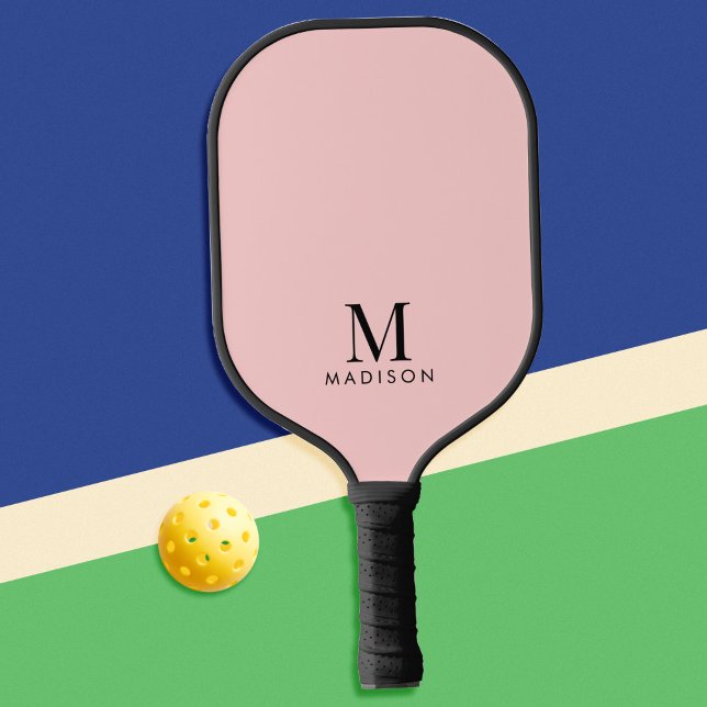 Modern Monogram Name Pastel Pink Pickleball Paddle (Creator Uploaded)