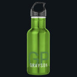 Modern Monogram Name Personalised Small Green 532 Ml Water Bottle<br><div class="desc">Small Green Metal Water Bottle with a simple and understated personalised custom masculine guy's or gender-neutral name and monogram with 2 initial letters that you can edit to any fonts or colours to design a an elegant metal water bottle that looks great for the office or school or sports.</div>
