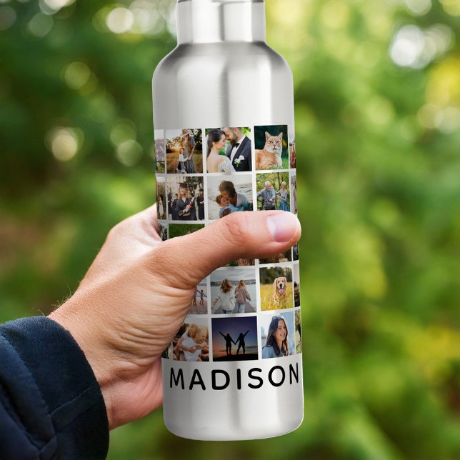 Modern Monogram Name Photo Collage 710 Ml Water Bottle (Creator Uploaded)