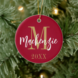 Modern Monogram Name Photo Custom Colour Keepsake Ceramic Tree Decoration