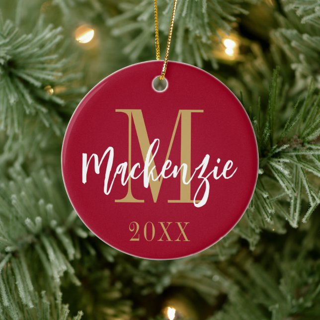 Modern Monogram Name Photo Custom Colour Keepsake Ceramic Tree Decoration (Tree)