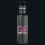 Modern Monogram Name Pink Black Personalised  710 Ml Water Bottle<br><div class="desc">Professional and understated personalised pin and black water bottle with a simple custom monogram with 2 initial letters, and name you can edit to any fonts or colours to design a an elegant metal water bottle that looks great at the office or school in classic and chic colours you can...</div>