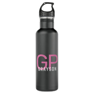Modern Monogram Name Pink Black Personalised 710 Ml Water Bottle