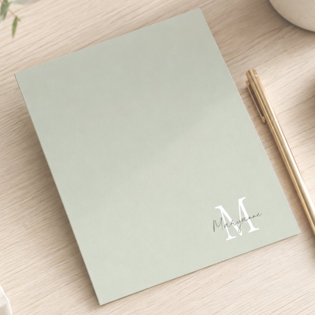 Modern Monogram Name Sage Green Card (Creator Uploaded)