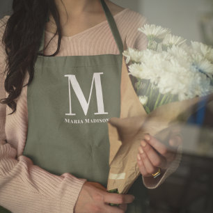Modern Monogram Name Sage Green Girly  Apron
