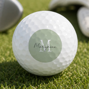 Modern Monogram Name Sage Green Golf Balls