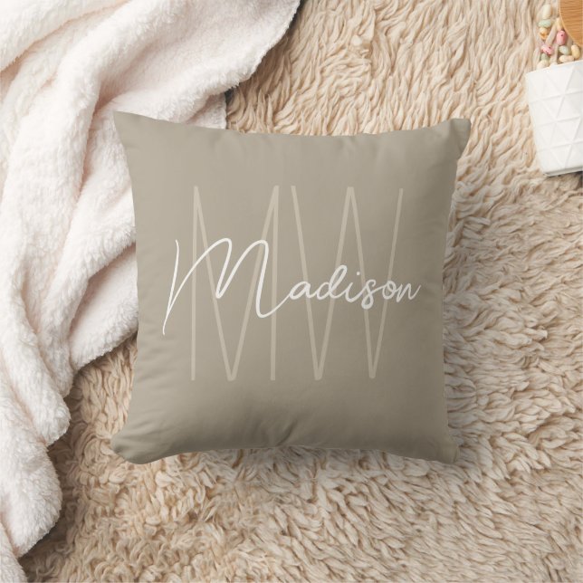 Modern Monogram Name Script Beige Cushion (Blanket)