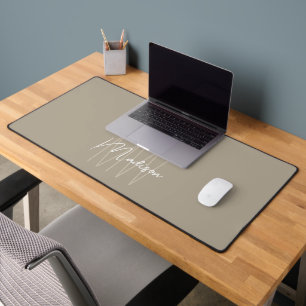 Modern Monogram Name Script Beige Desk Mat