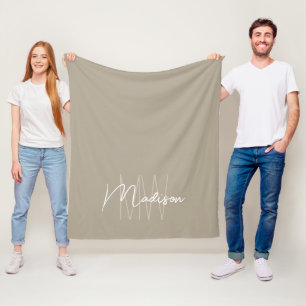 Modern Monogram Name Script Beige Fleece Blanket