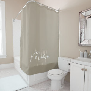Modern Monogram Name Script Beige Shower Curtain