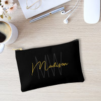 Modern Monogram Name Script Black Gold