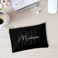 Modern Monogram Name Script Black White