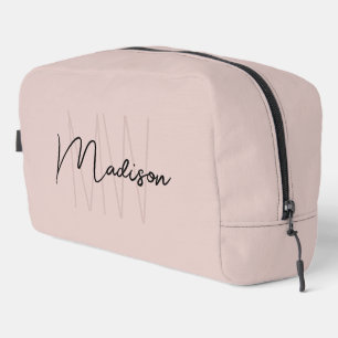 Modern Monogram Name Script Blush Pink Dopp Kit
