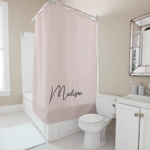 Modern Monogram Name Script Blush Pink Shower Curtain