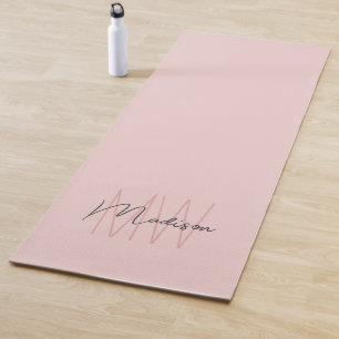 Modern Monogram Name Script Blush Pink Yoga Mat