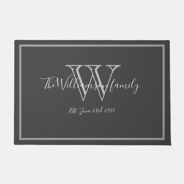 Modern Monogram Name Script Cute Wedding Welcome   Doormat (Front)