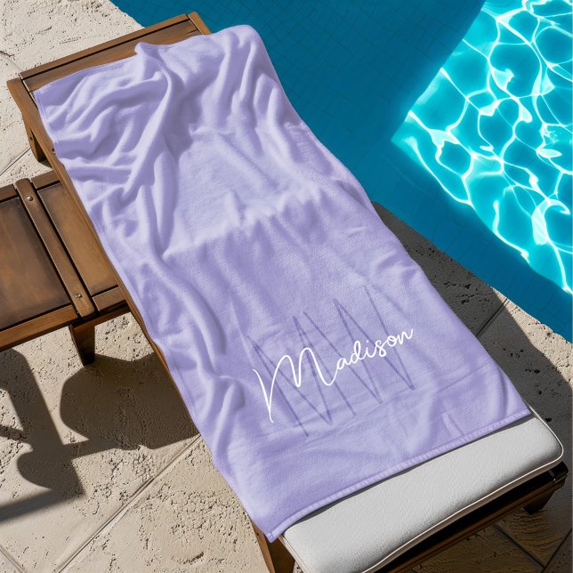 Modern Monogram Name Script Purple Beach Towel (Modern Monogram Name Script Purple Beach Towel)