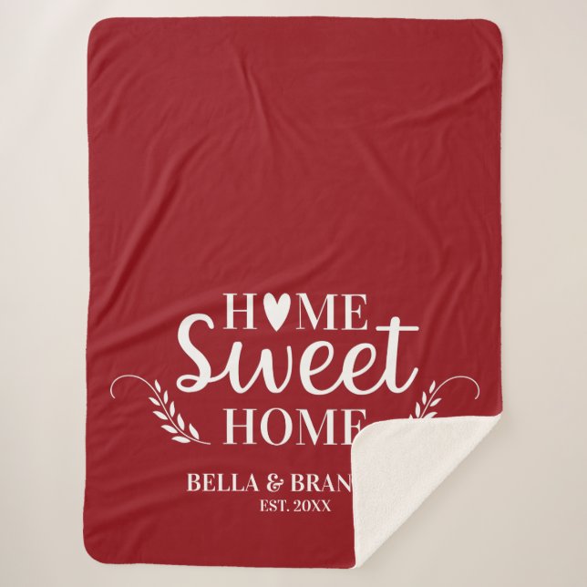 Modern Monogram Name Script Red Sherpa Blanket (Front)