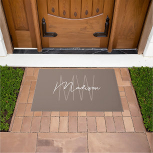 Modern Monogram Name Script Taupe Doormat
